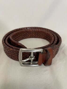 Coach Brown Braided Leather Belt Silver Buckle Size 34/85 cm #90008 Like New